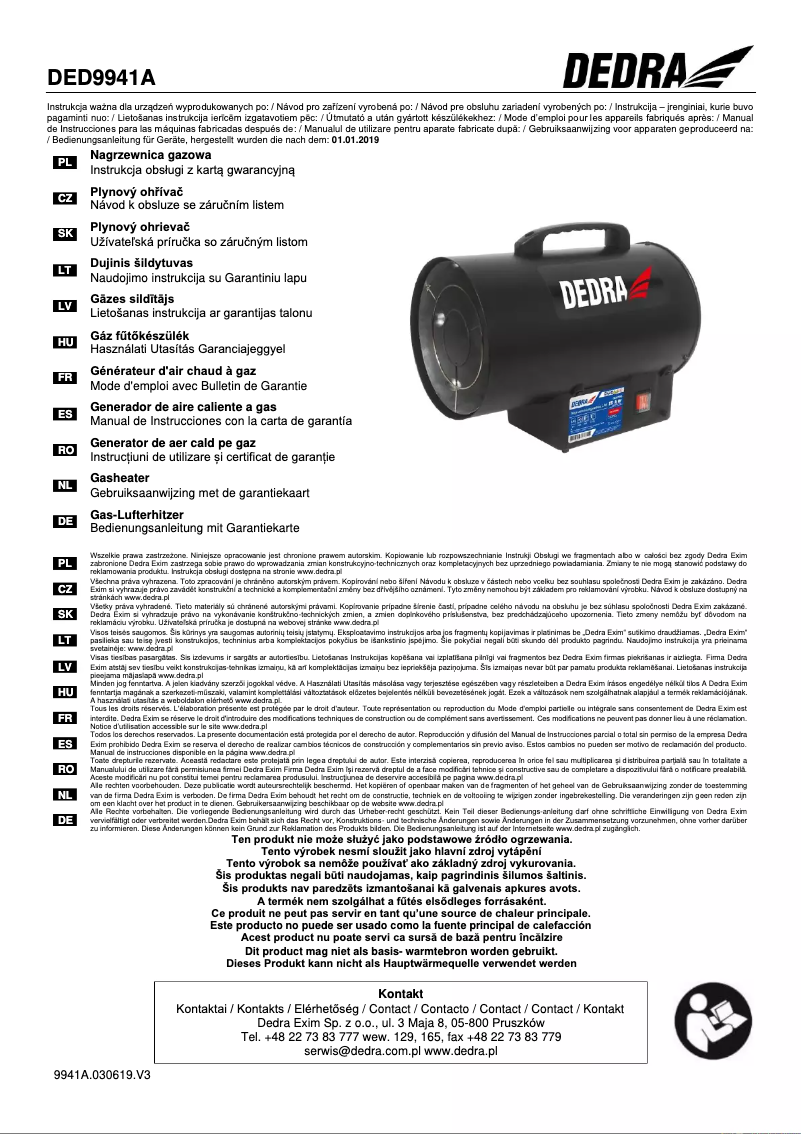 Page n°1 - Manuel utilisateur DEDRA DED9941A