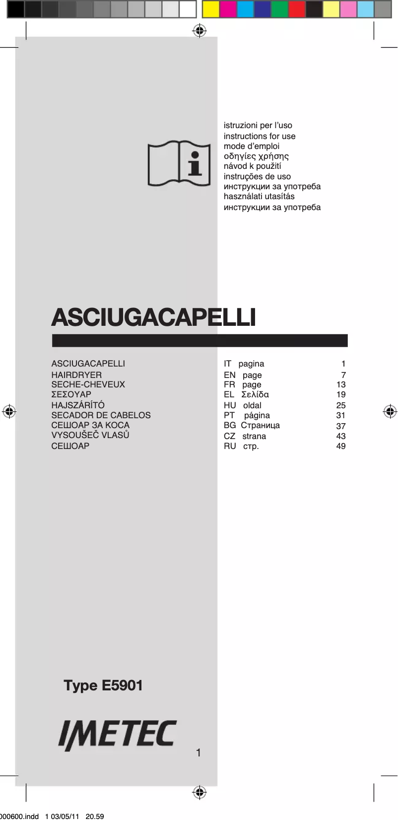 Image de la première page du manuel de l'appareil Bellissima C12 2000