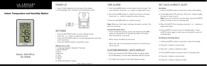 Page 1 de la notice Guide de démarrage rapide La Crosse Technology 308-1911V2