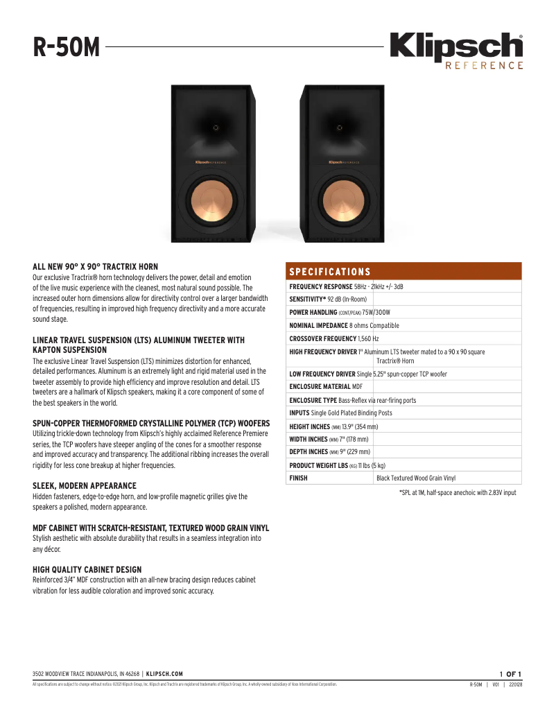 Page n°1 - Fiche technique Klipsch R-50M