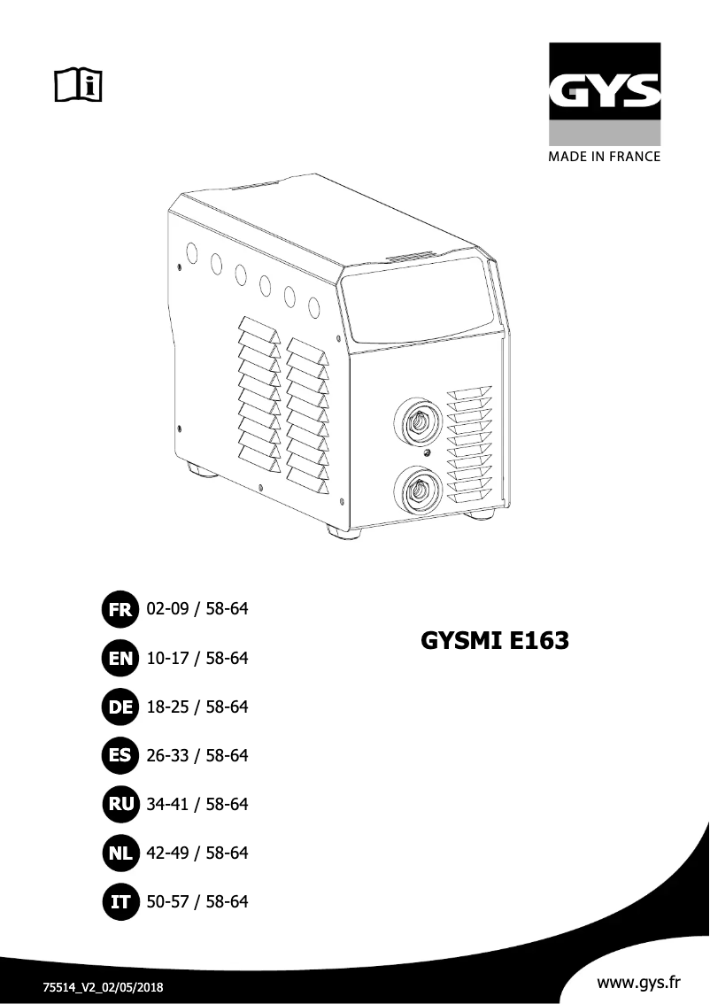 Page 1 de la notice Manuel utilisateur GYS GYSMI E163