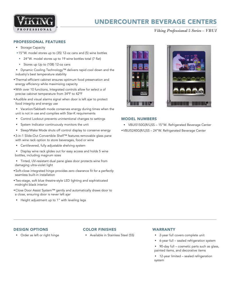 Page 1 de la notice Fiche technique Viking VBUI5240GRSS