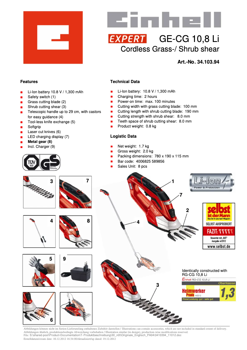 Image de la première page du manuel de l'appareil GE-CG 10,8 Li