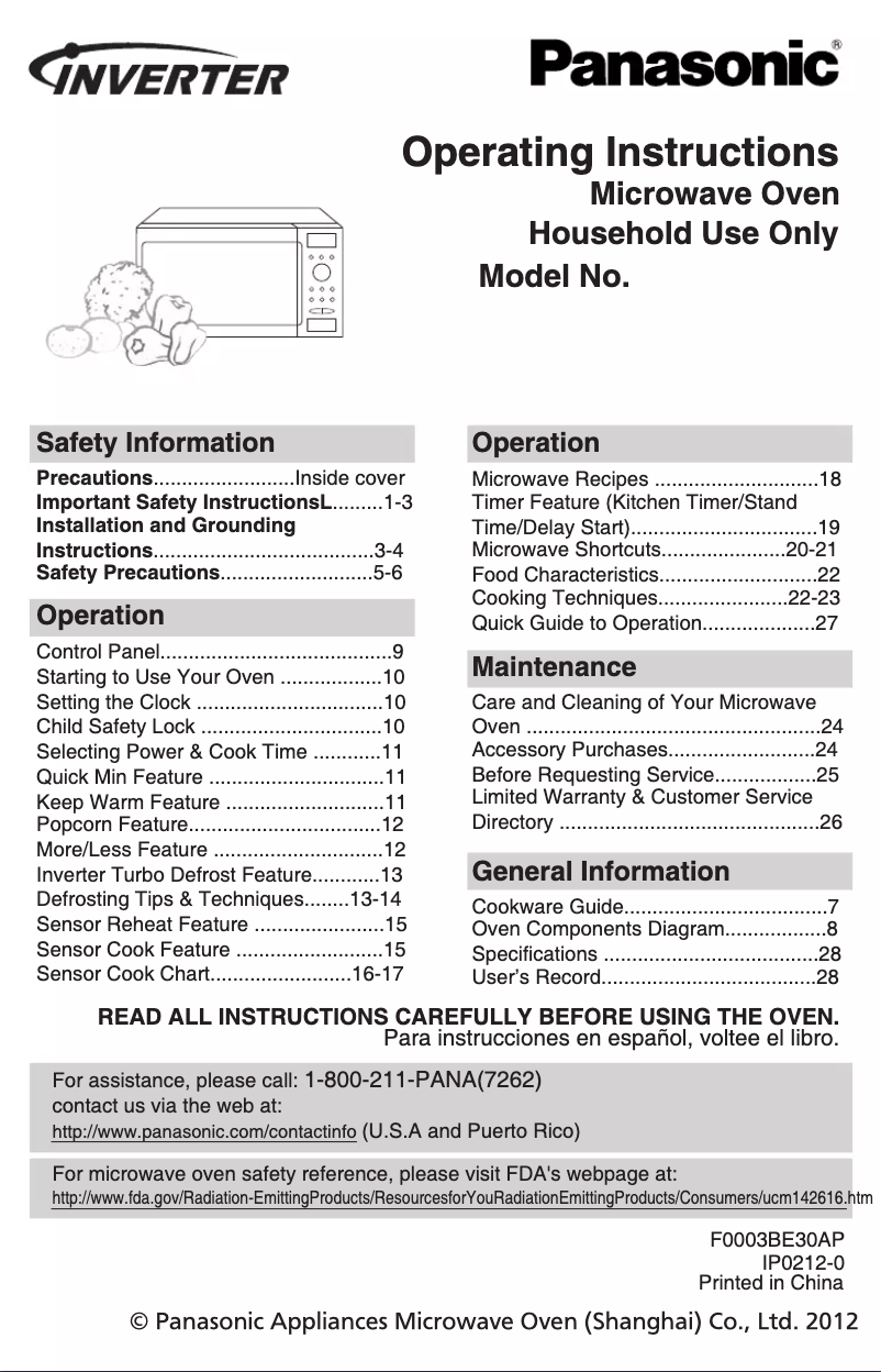 Page n°1 - Manuel utilisateur Panasonic Inverter NN-SD972