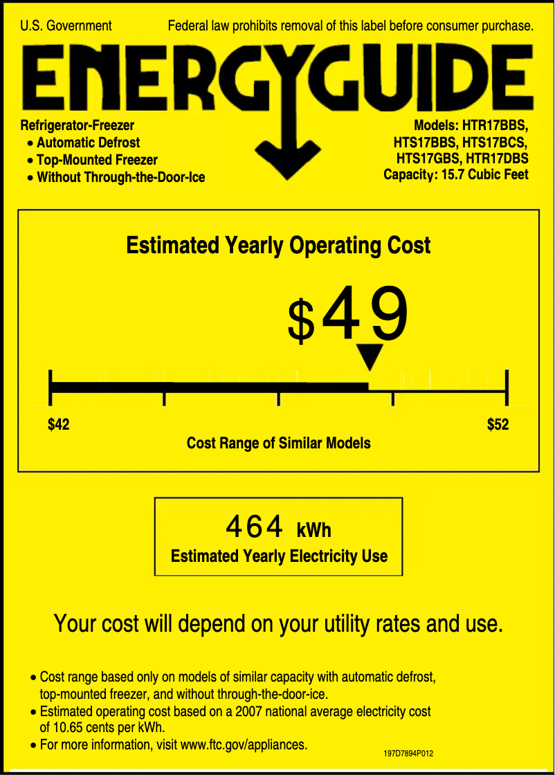 Page 1 de la notice Label énergétique Hotpoint HTR17BBSLCC
