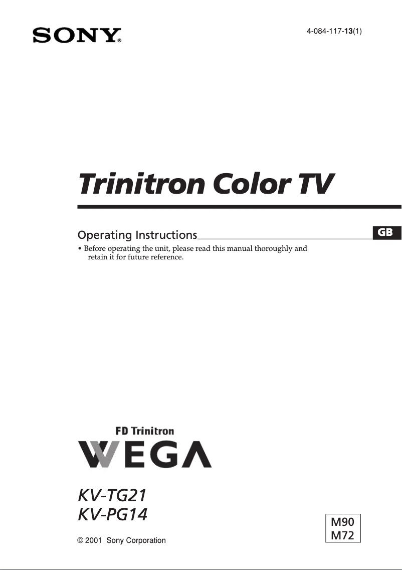 Page 1 de la notice Manuel utilisateur Sony KV-PG14M72