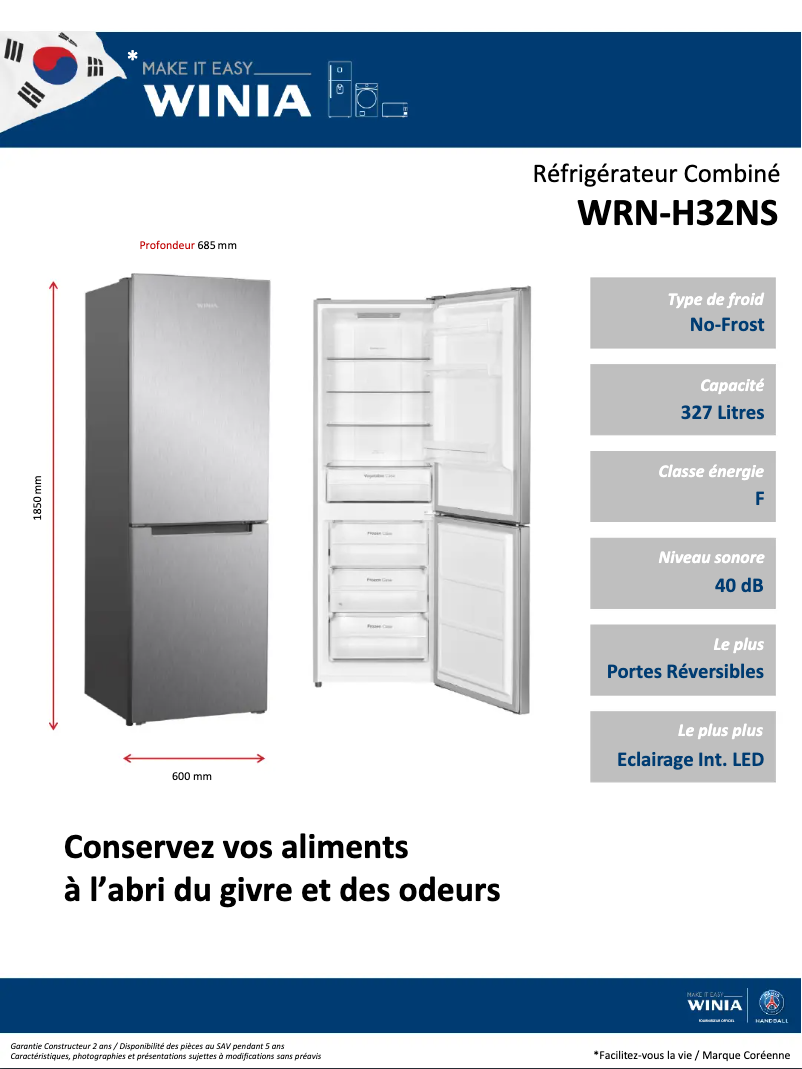 Page n°1 - Fiche technique Winia WRN-H32NS