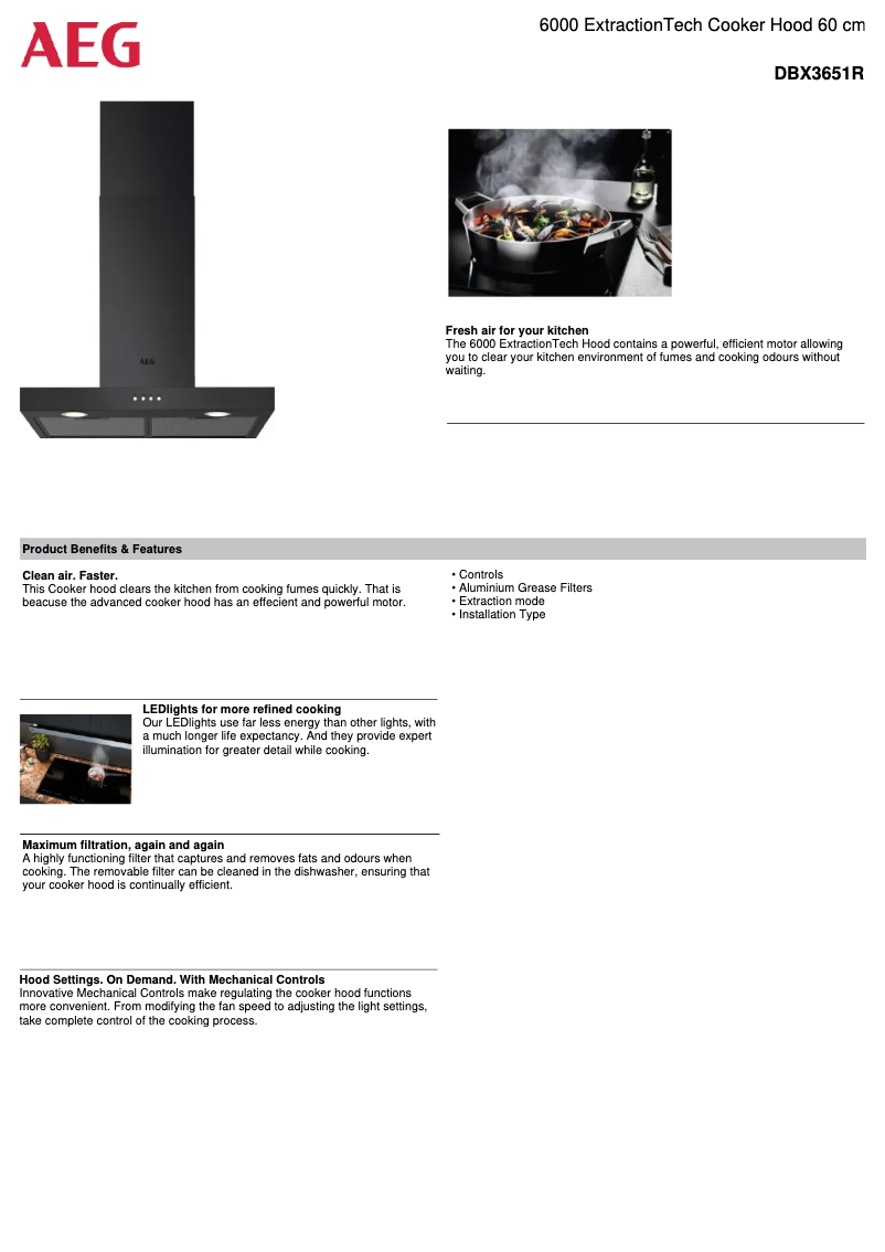Page 1 de la notice Fiche technique AEG DBX3651R