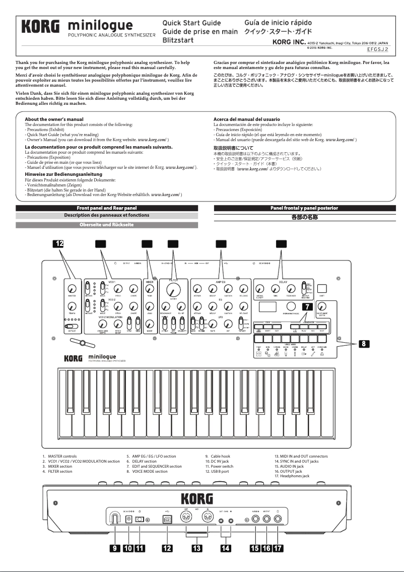 Page 1 de la notice Guide de démarrage rapide Korg Minilogue bass