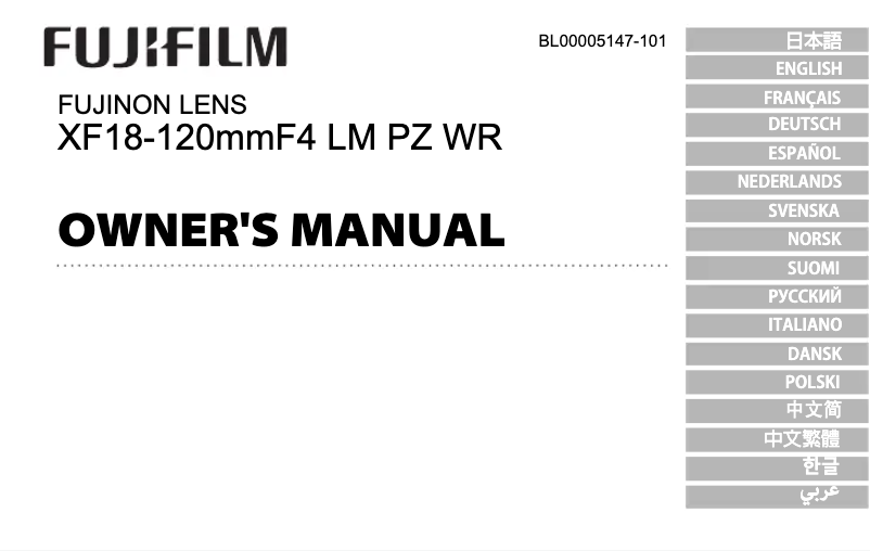 Page 1 de la notice Manuel utilisateur Fujifilm XF18-120mmF4 LM PZ WR