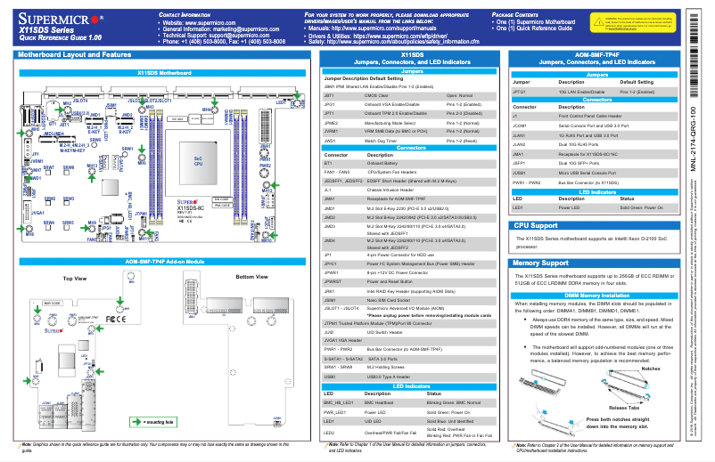 Page 1 de la notice Guide de démarrage rapide Supermicro X11SDS-16C