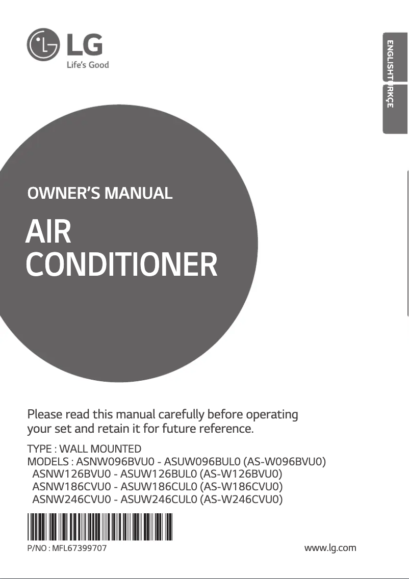 Page 1 de la notice Manuel utilisateur LG ASNW246CVU0