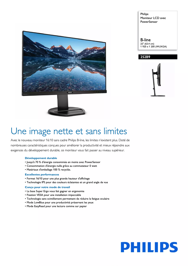 Page 1 of the manual Technical Sheet Philips B line 252B9