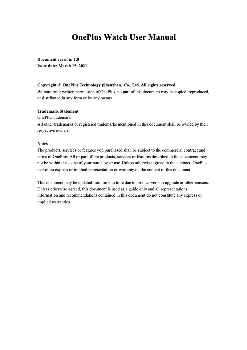 Page 1 de la notice Manuel utilisateur OnePlus Nord Watch