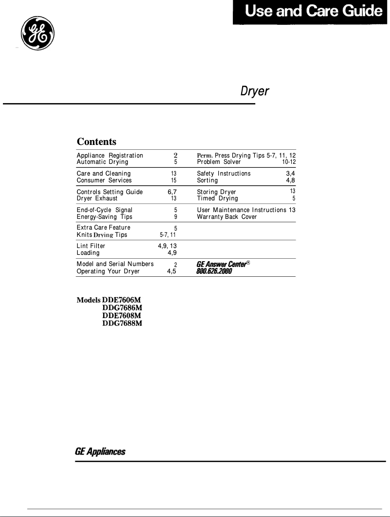 Page n°1 - Manuel utilisateur GE DDE7608M