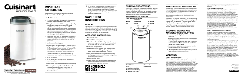 Page 1 de la notice Manuel utilisateur Cuisinart Coffee Bar DCG-20NR