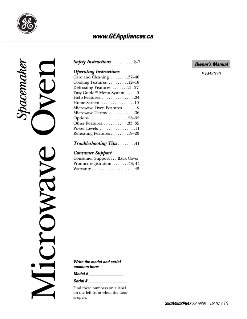 Image de la première page du manuel de l'appareil PVM2070WMC