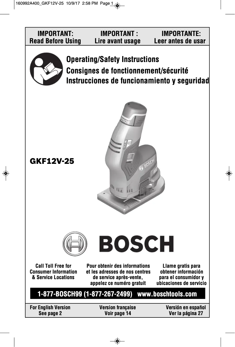 Page 1 de la notice Manuel utilisateur Bosch GKF12V-25N