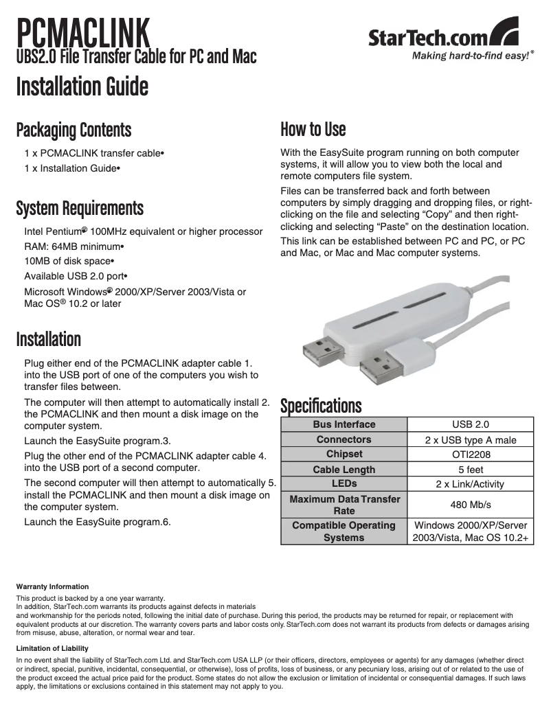 Image de la première page du manuel de l'appareil PCMACLINK