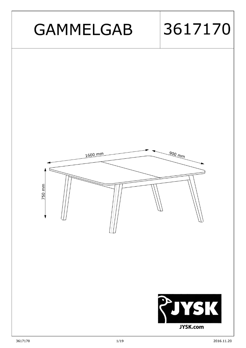 Page 1 de la notice Manuel utilisateur JYSK Gammelgab (90x200x75)