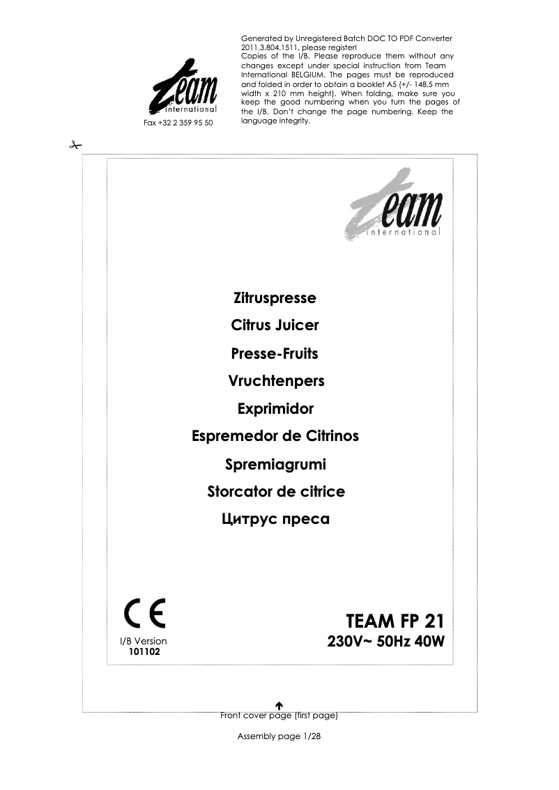 Image de la première page du manuel de l'appareil FP 21