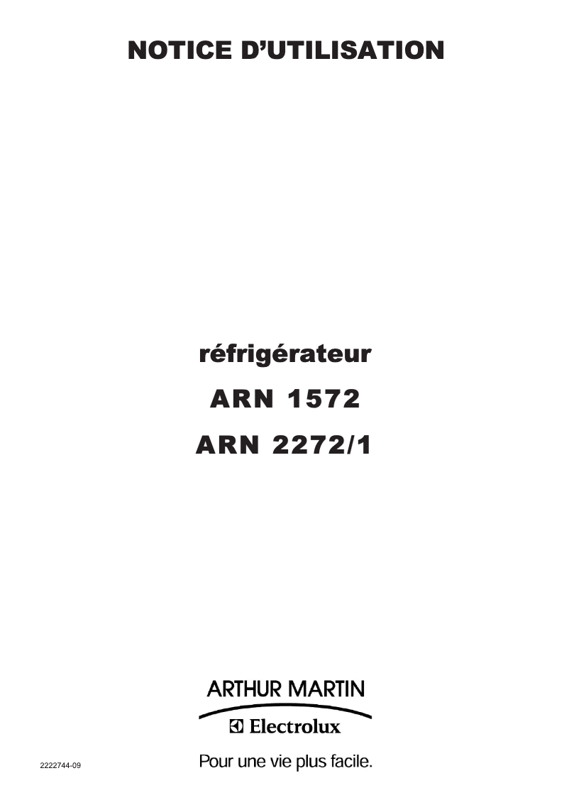 Page 1 de la notice Manuel utilisateur Arthur Martin-Electrolux ARN1572