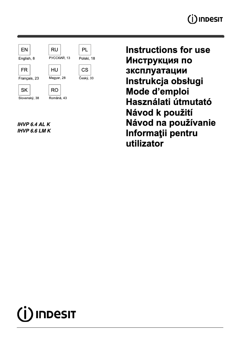 Page 1 de la notice Manuel utilisateur Indesit IHVP 6.4 AL K