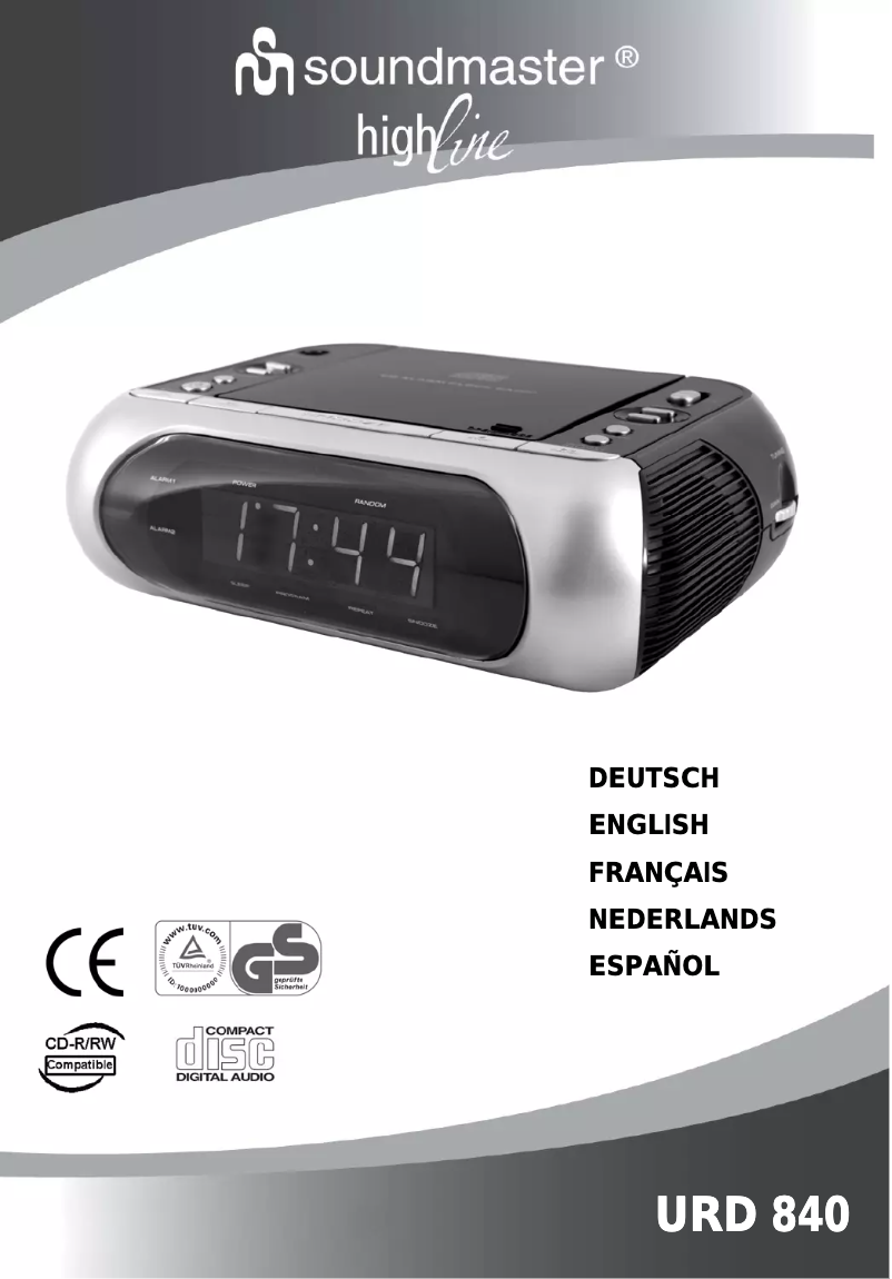 Page 1 de la notice Manuel utilisateur Soundmaster URD840