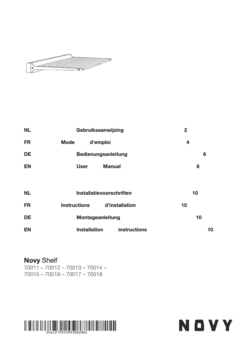 Page n°1 - Manuel utilisateur Novy Shelf 70011