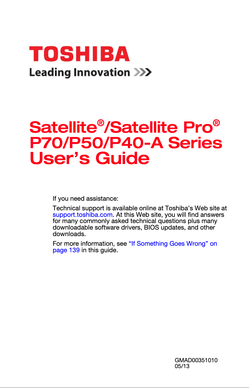 Page 1 de la notice Manuel utilisateur Toshiba Satellite P55