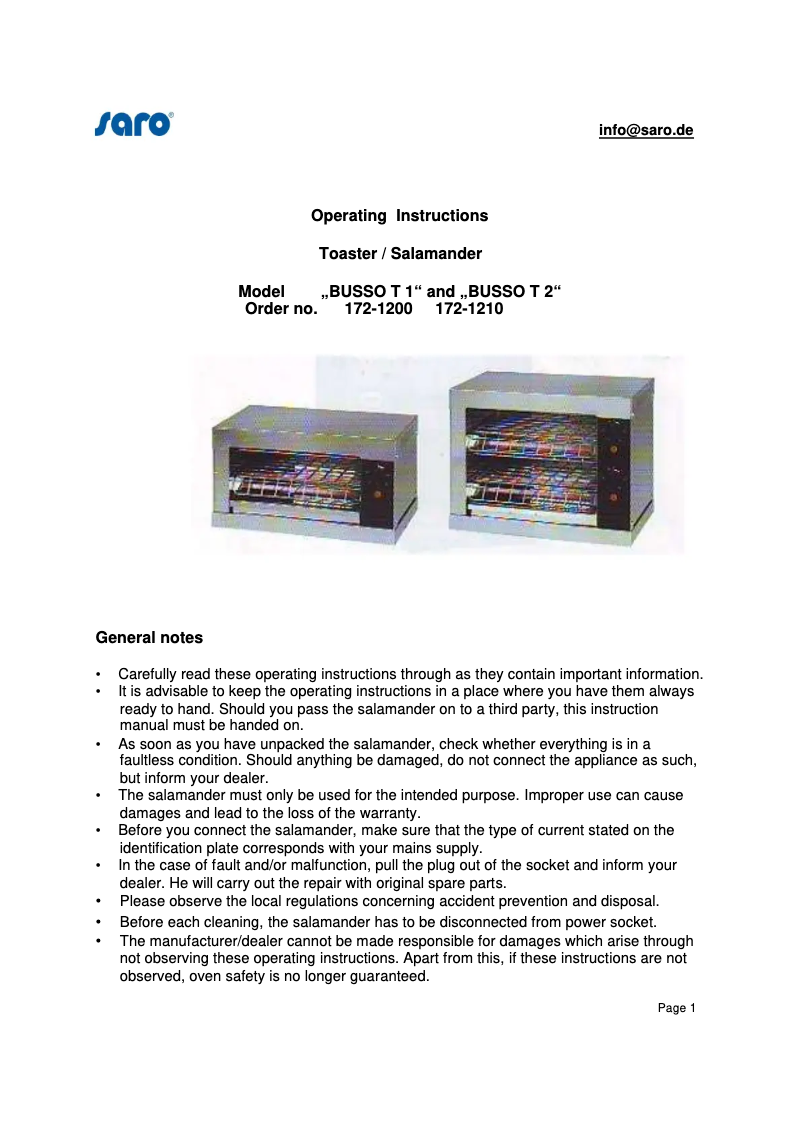 Page n°1 - Manuel utilisateur Saro BUSSO T1
