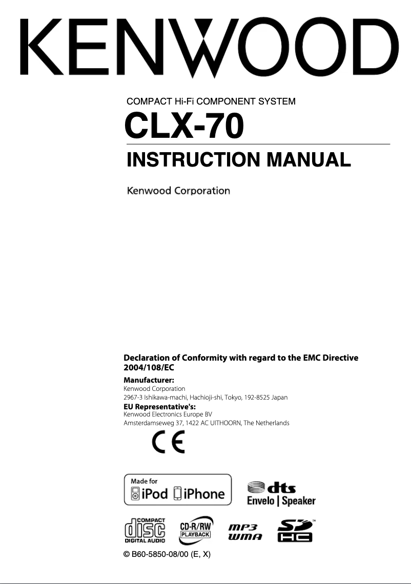 Page 1 de la notice Manuel utilisateur Kenwood CLX-70-B