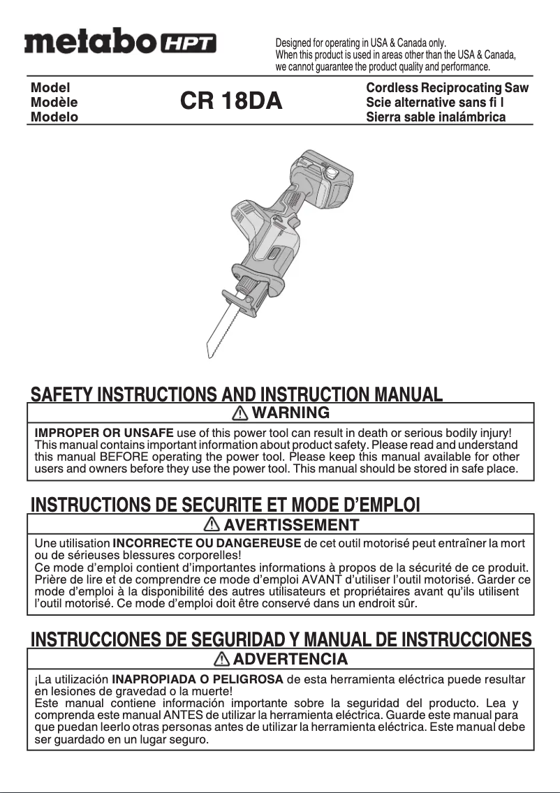 Page n°1 - Manuel utilisateur Metabo CR 18DA