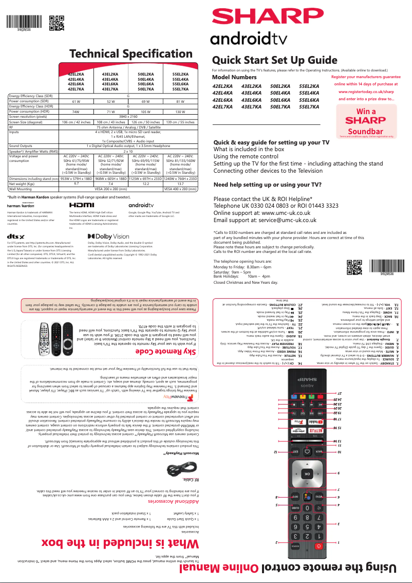 Page n°1 - Guide de démarrage rapide Sharp 55EL4KA