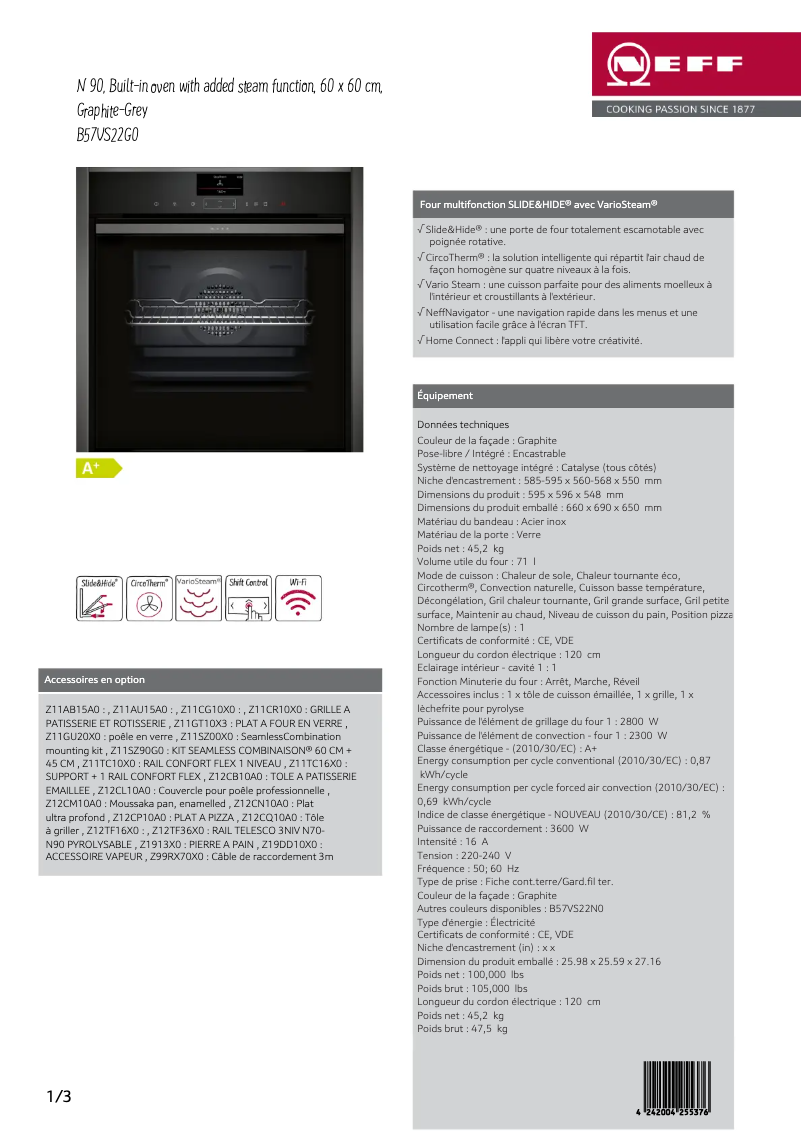 Page n°1 - Fiche technique Neff B57VS22G0