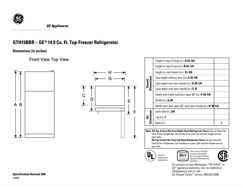 Imagen de la primera página del manual del dispositivo GTH15BBRLWW