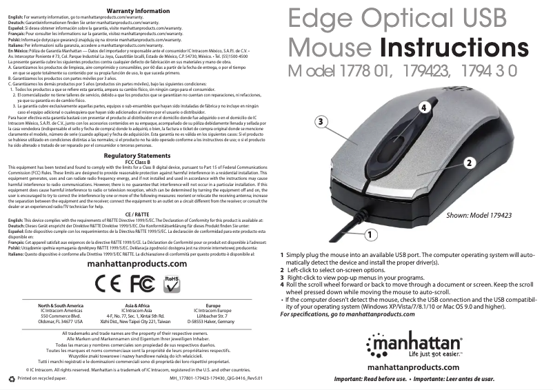 Page 1 de la notice Manuel utilisateur Manhattan Edge