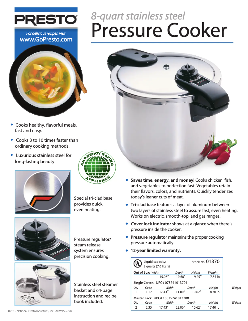 Page 1 de la notice Fiche technique Presto 01370