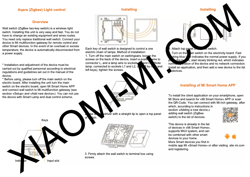 Page 1 de la notice Manuel utilisateur Xiaomi Aqara Smart Light Control Set