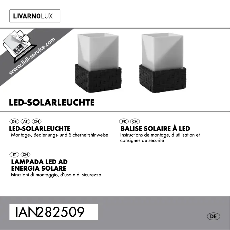 Page 1 de la notice Manuel utilisateur Livarno Lux IAN 282509