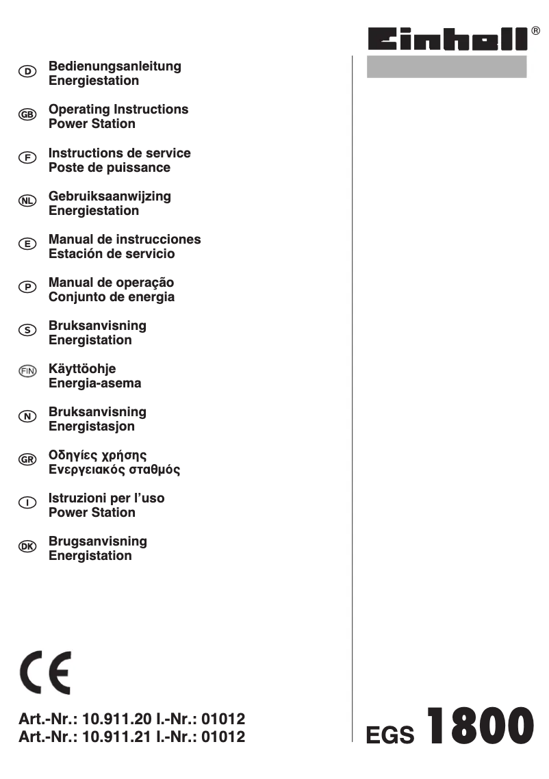 Page 1 de la notice Manuel utilisateur Einhell EGS 1800