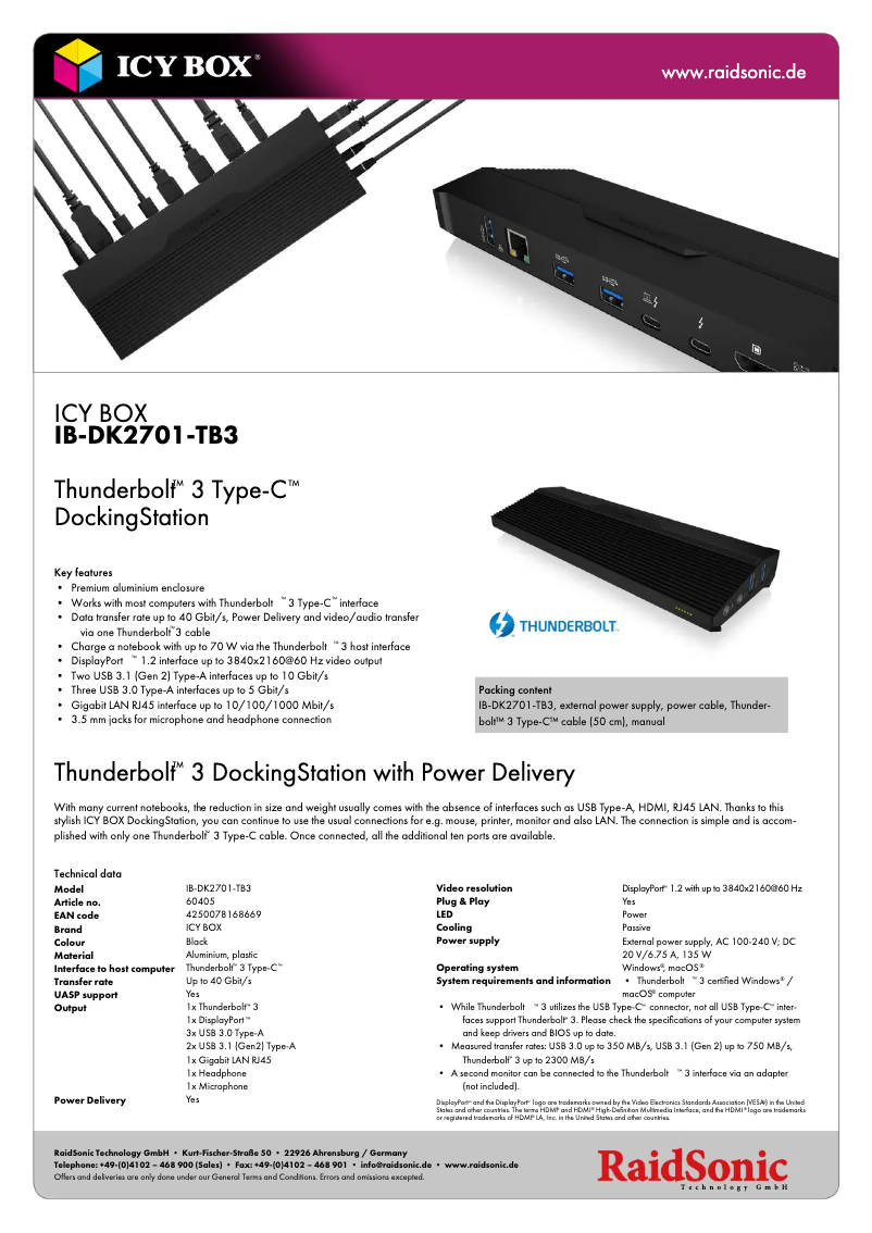 Página 1 del manual Ficha técnica Icy Box IB-DK2701-TB3