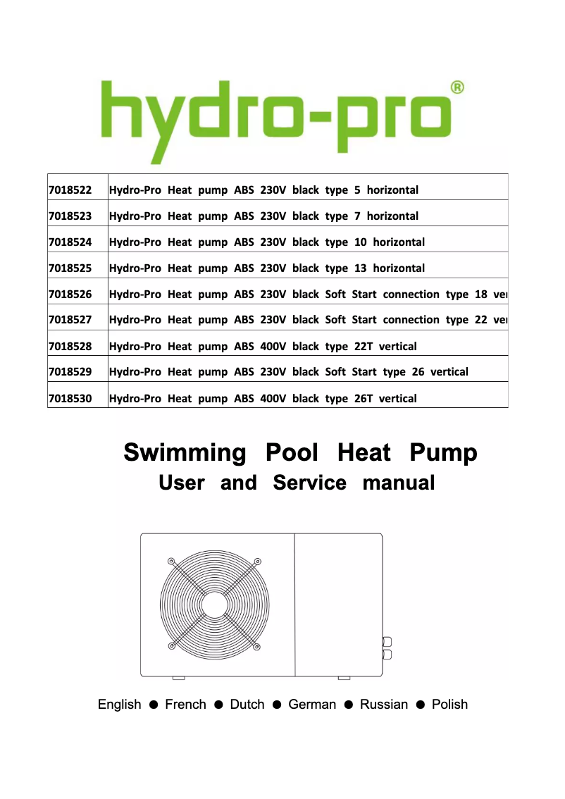 Page n°1 - Manuel utilisateur Hydro-Pro 26T
