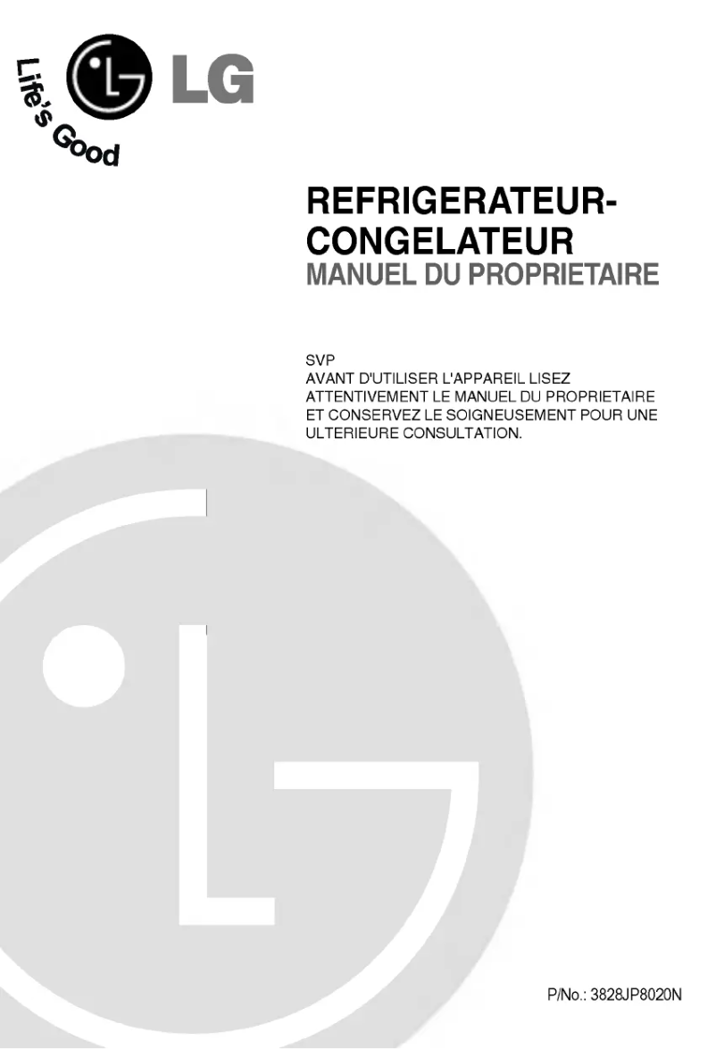 Page 1 de la notice Manuel utilisateur LG GN-S392QLCK