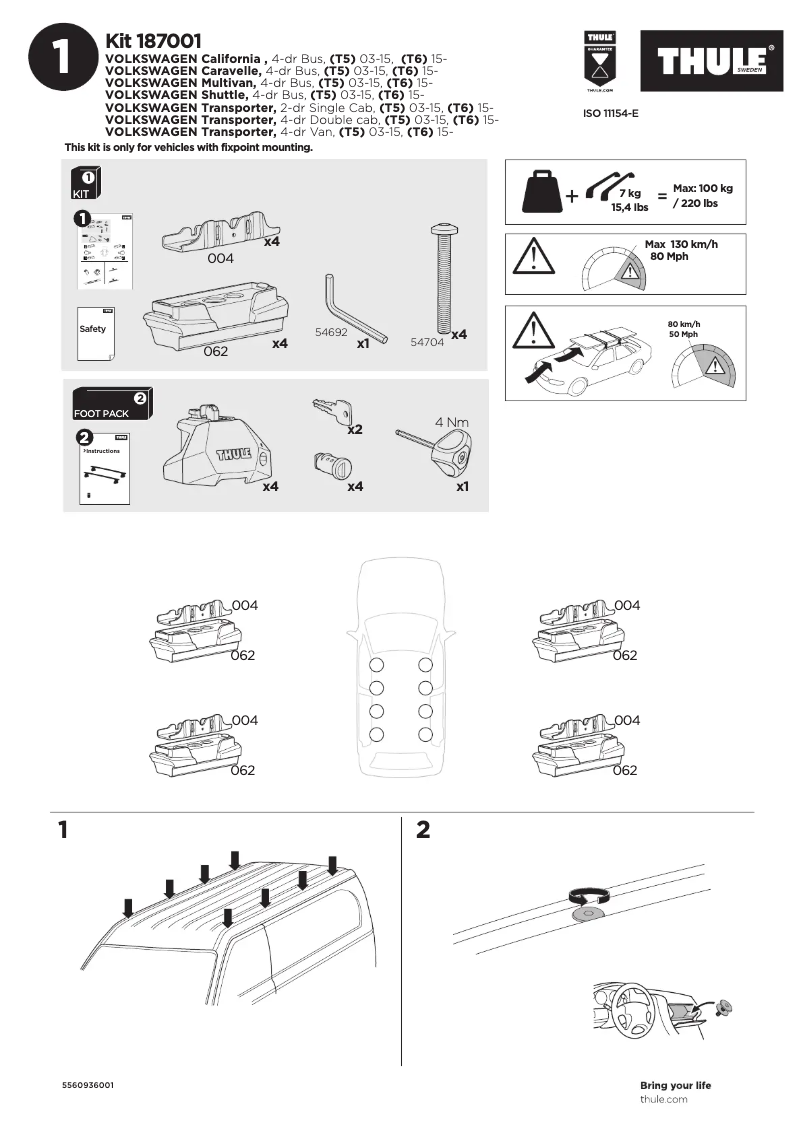 Page 1 de la notice Manuel utilisateur Thule Kit 187001