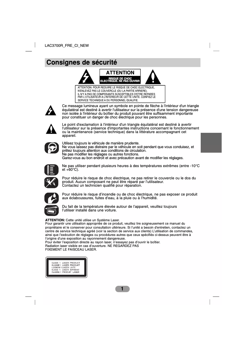 Page 1 de la notice Manuel utilisateur LG LAC3700R