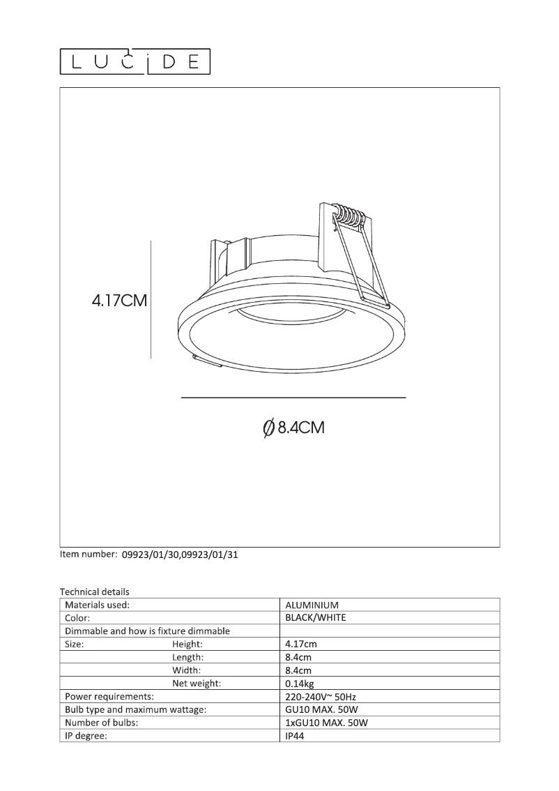 Page n°1 - Manuel utilisateur Lucide Ziva 09923/01/31