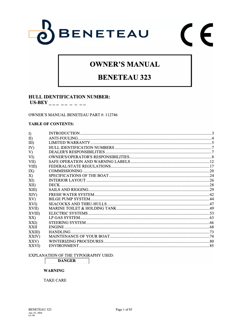 Page 1 de la notice Manuel utilisateur Beneteau 323