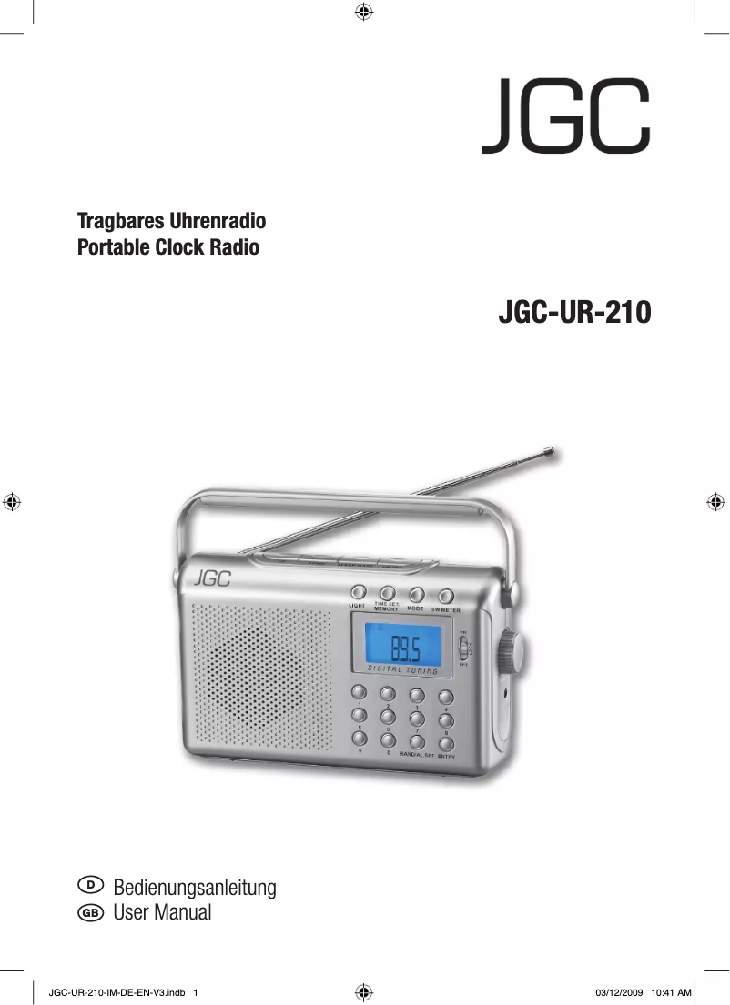 Page 1 de la notice Manuel utilisateur JGC UR-210