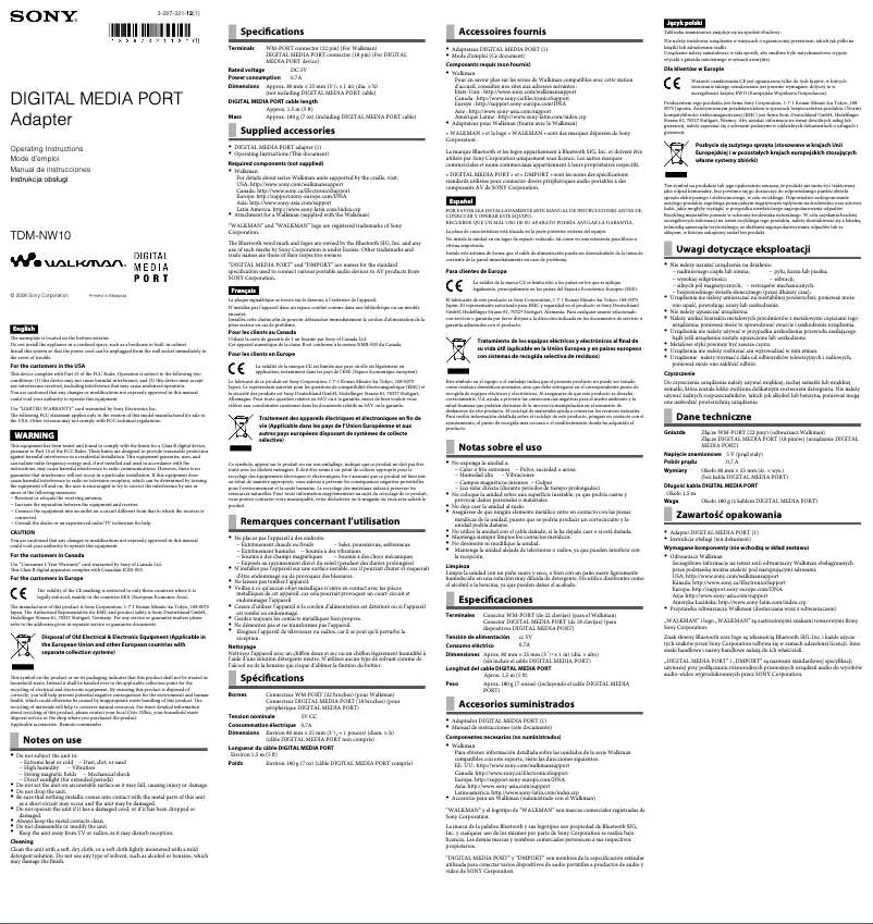 Página 1 del manual Manual de usuario Sony TDM-NW10